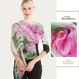 Womens Pink Chiffon Scarf Ink Lotus Lightweight Scarf Fashion Floral Print.